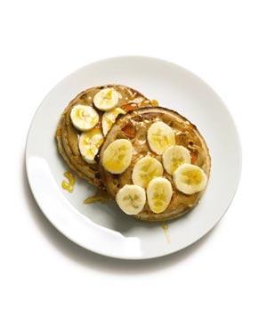 Waffles with nut butter and bananas